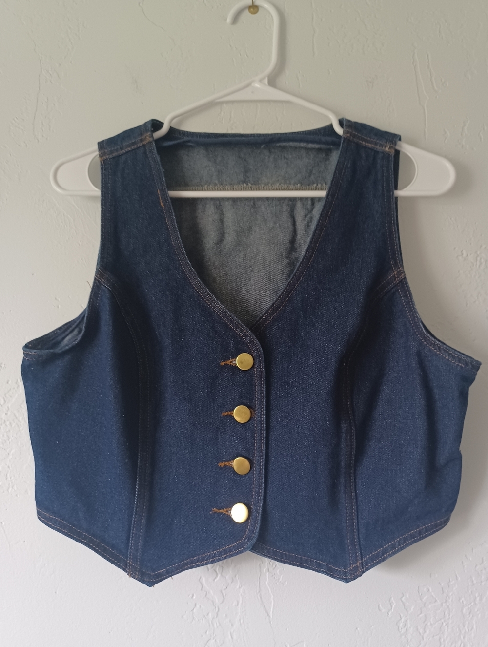 Cider Vintage-Inspired Dark Denim Button Vest with Gold Buttons